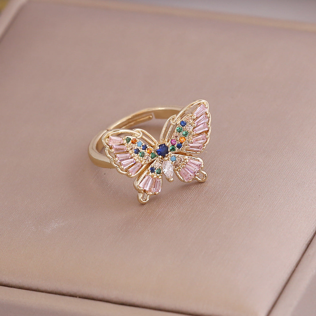 Wholesale Copper 18K Gold Multicolor Zircon Butterfly Ring